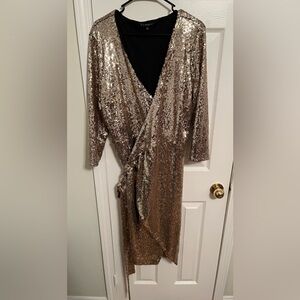 Eloquii Shimmering Gold Sequin Wrap Dress